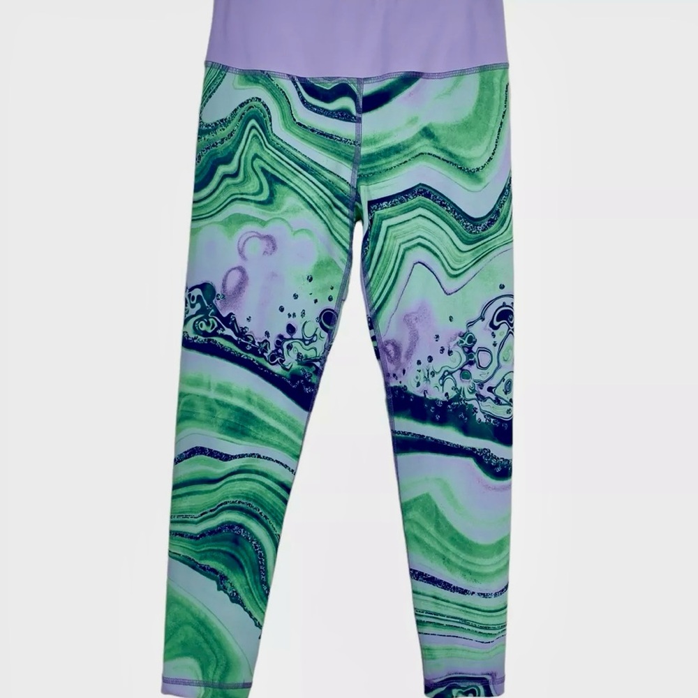 EUC Miami Fitwear Kali Green & Purple Swirl Legging | S